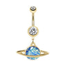 Clear/Blue Golden Saturn Planet Opal Belly Button Ring