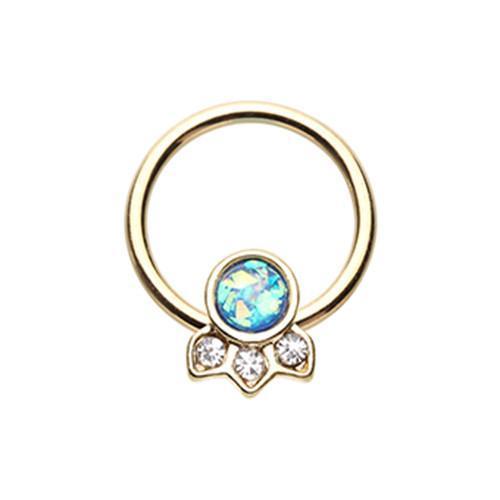 Clear/Blue Golden Victorian Glitter Opal Captive Bead Ring