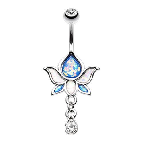 Clear/Blue/White Opal Lotus Flower Drop Dangle Belly Button Ring
