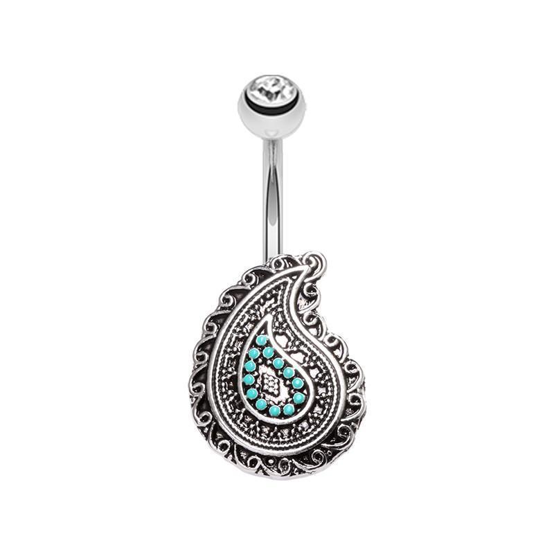 Clear Boho Paisley Turquoise Belly Button Ring