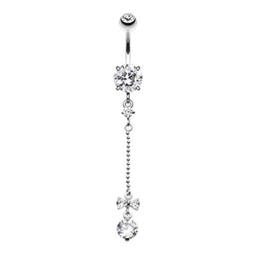 Clear Bow and Gem Droplet Belly Button Ring