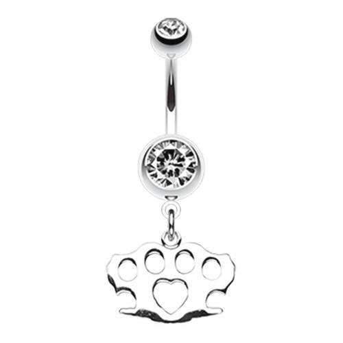 Clear Brass Knuckle Heart Belly Button Ring