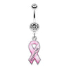 Clear Breast Cancer Awareness Pink Ribbon Belly Button Ring