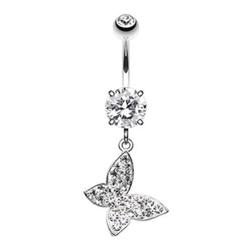 Clear Brilliant Butterfly Multi-Sprinkle Dot Dangle Belly Button Ring