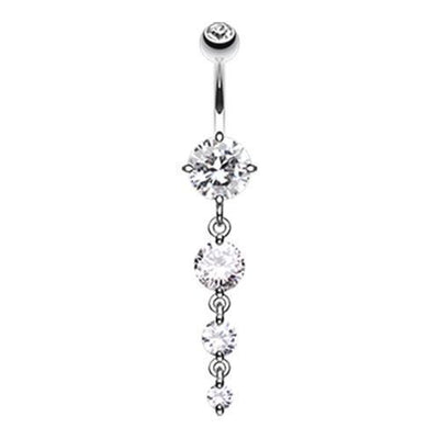 Clear Brilliant Gem Cascade Belly Button Ring - Rebel Bod