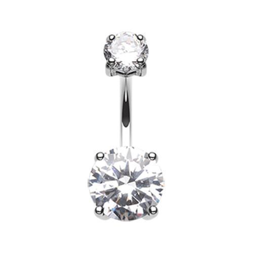 Clear Brilliant Gem Prong Sparkle Belly Button Ring