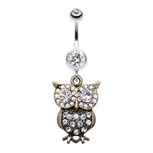 Clear Bronze Owl Sparkle Belly Button Ring