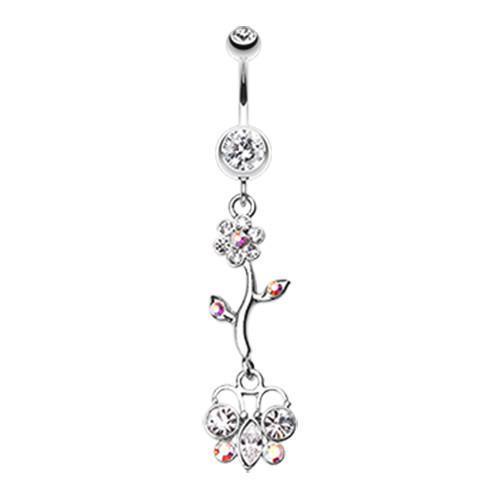 Clear Butterfly Flower Blossom Belly Button Ring