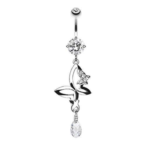 Clear Butterfly Teardrop Sparkle Belly Button Ring - Rebel Bod