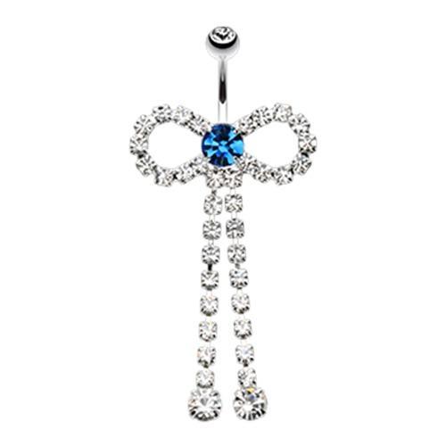 Clear/Capri Blue Bow Down to the Bow Belly Button Ring