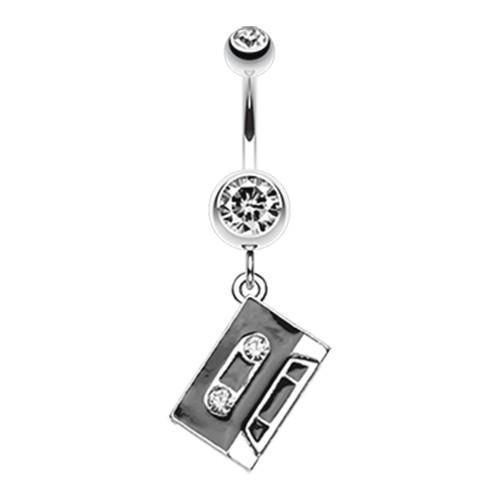 Clear Cassette Tape Sparkle Belly Button Ring