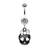 Clear Charming Skull Charm Belly Button Ring