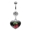 Clear Cherry Heart Dangle Belly Button Ring