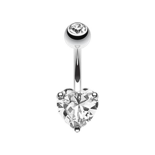 Belly Ring - No Dangle Clear Classic Heart Prong Sparkle Belly Button Ring -Rebel Bod-RebelBod