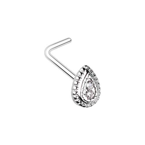 Clear Classic Ornate Teardrop L-Shape Nose Ring