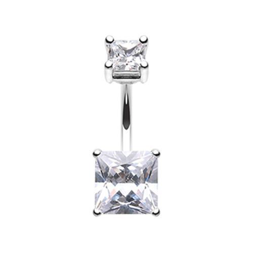 Clear Classic Square Prong Set Gem Belly Button Ring