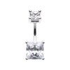 Clear Classic Square Prong Set Gem Belly Button Ring