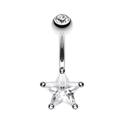 Clear Classic Star Prong Sparkle Belly Button Ring