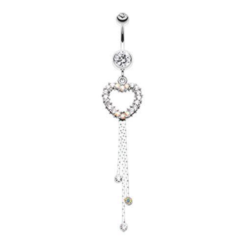 Clear Classy Heart Cascading Belly Button Ring