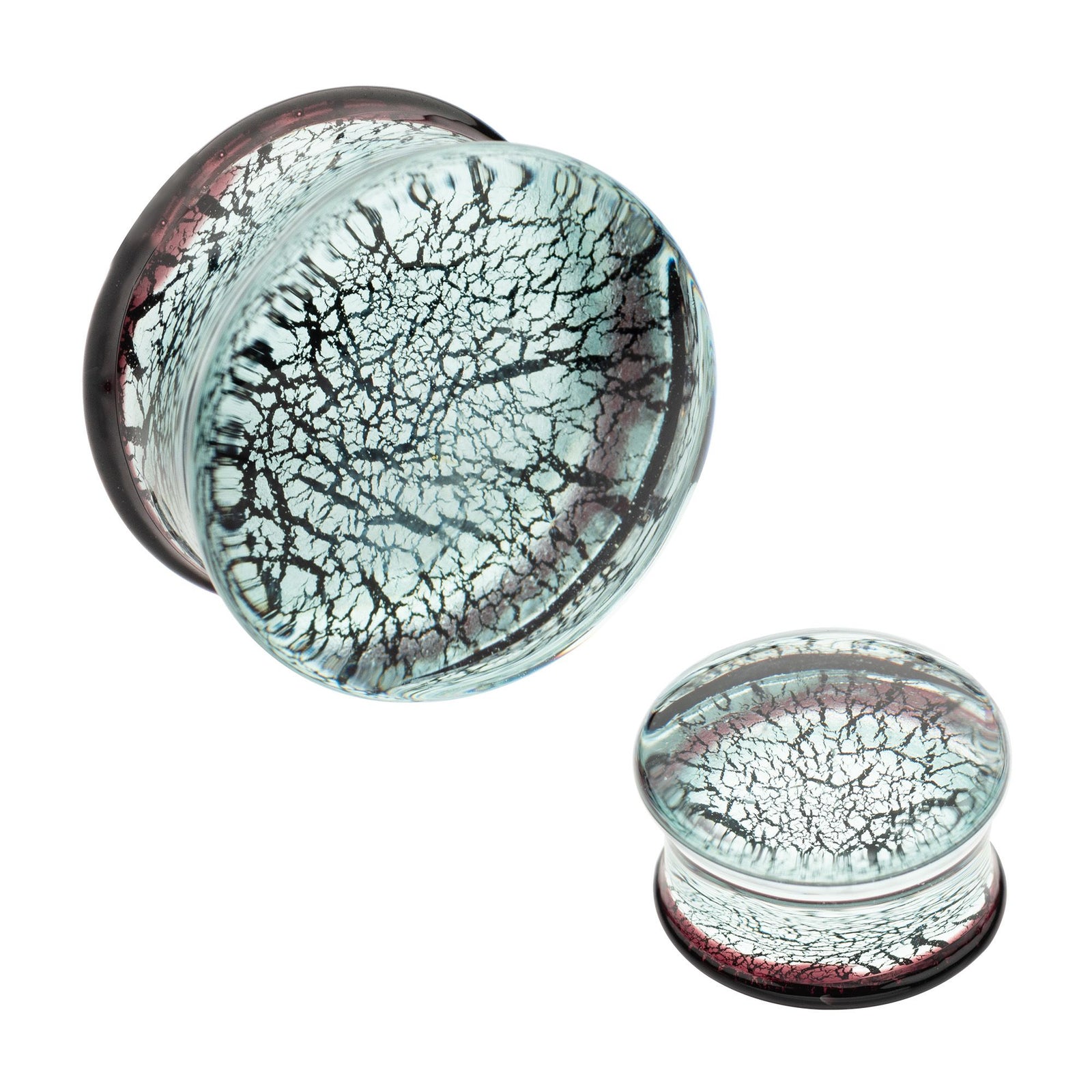 Organics Clear Crackle Double Flare Glass Plug pgls303k-2pr -Rebel Bod-RebelBod