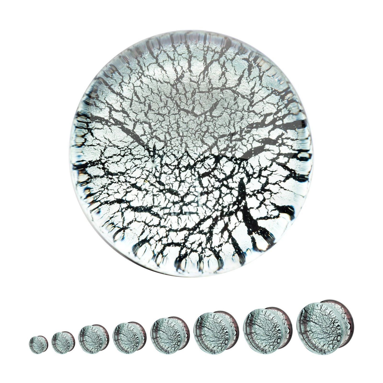 Organics Clear Crackle Double Flare Glass Plug pgls303k-2pr -Rebel Bod-RebelBod