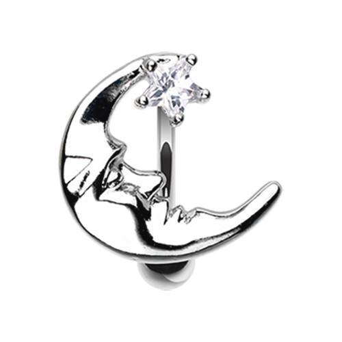 Clear Crescent Moon Shine Reverse Belly Button Ring