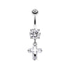 Clear Cross on Cross Sparkle Belly Button Ring