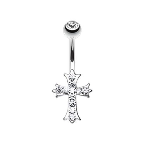 Clear Cross Sparkle Belly Button Ring