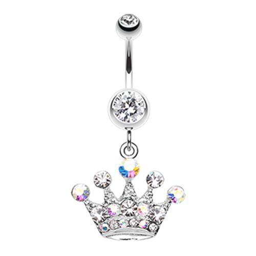 Clear Crown Jewel Multi-Gem Belly Button Ring