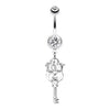 Clear Crowned Heart Key Belly Button Ring