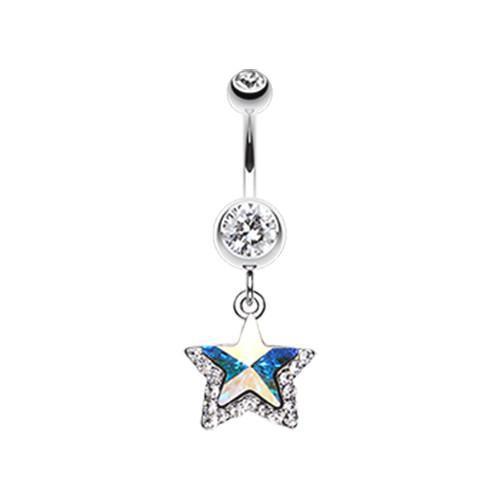 Clear Crystal Star Prism Belly Button Ring