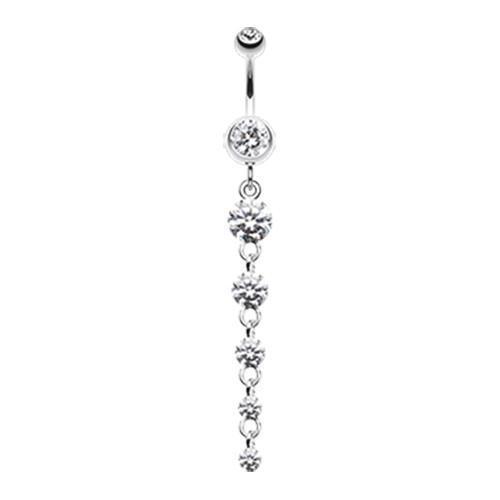 Clear Crystalline Droplets Fall Belly Button Ring