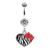 Clear Cute Zebra Heart Red Bow Charm Belly Button Ring