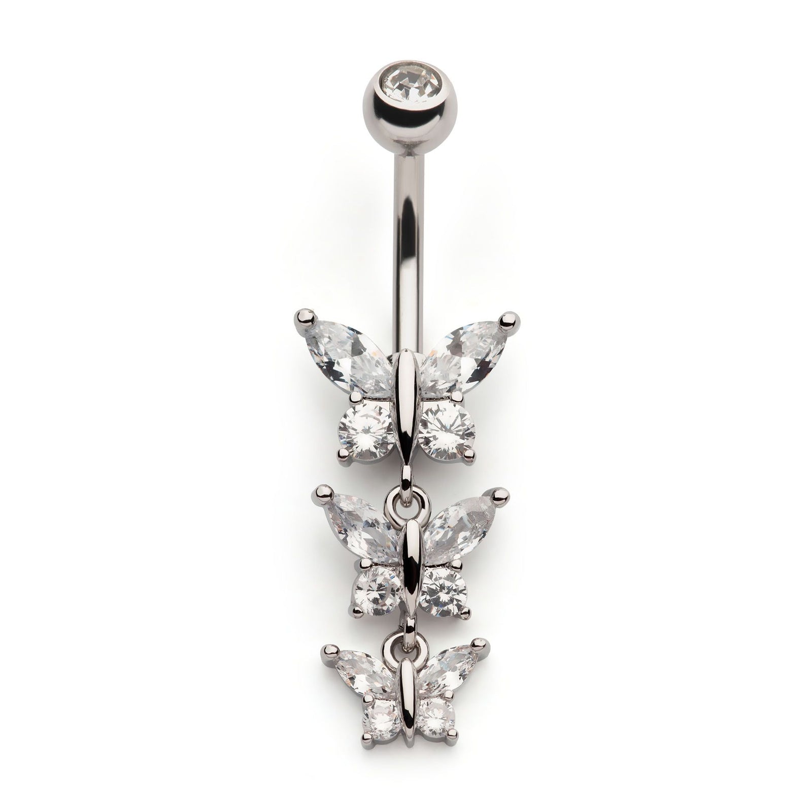 Belly Clear CZ Butterfly Multi Dangle Navel nesl-22050c -Rebel Bod-RebelBod