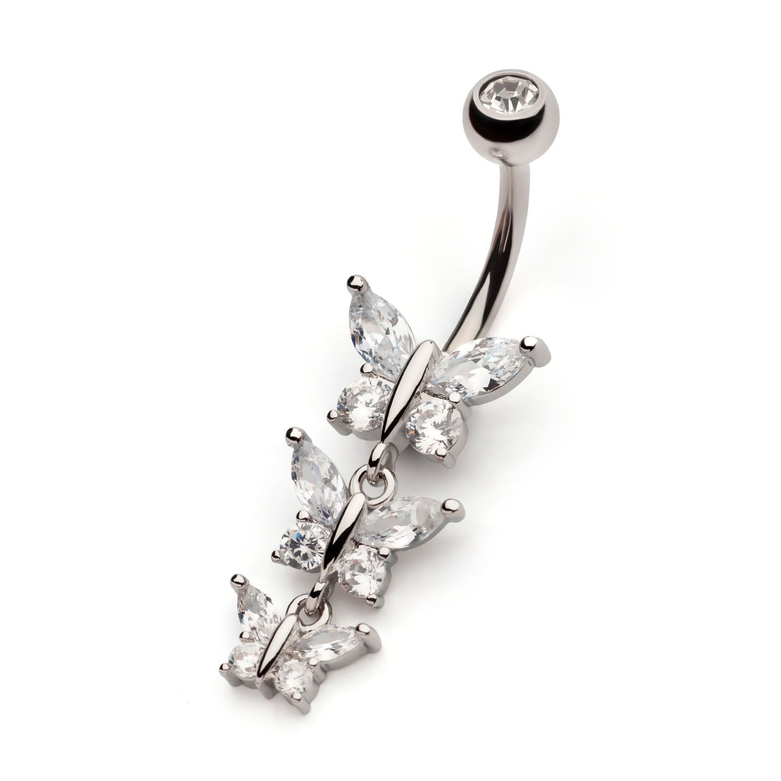 Belly Clear CZ Butterfly Multi Dangle Navel nesl-22050c -Rebel Bod-RebelBod