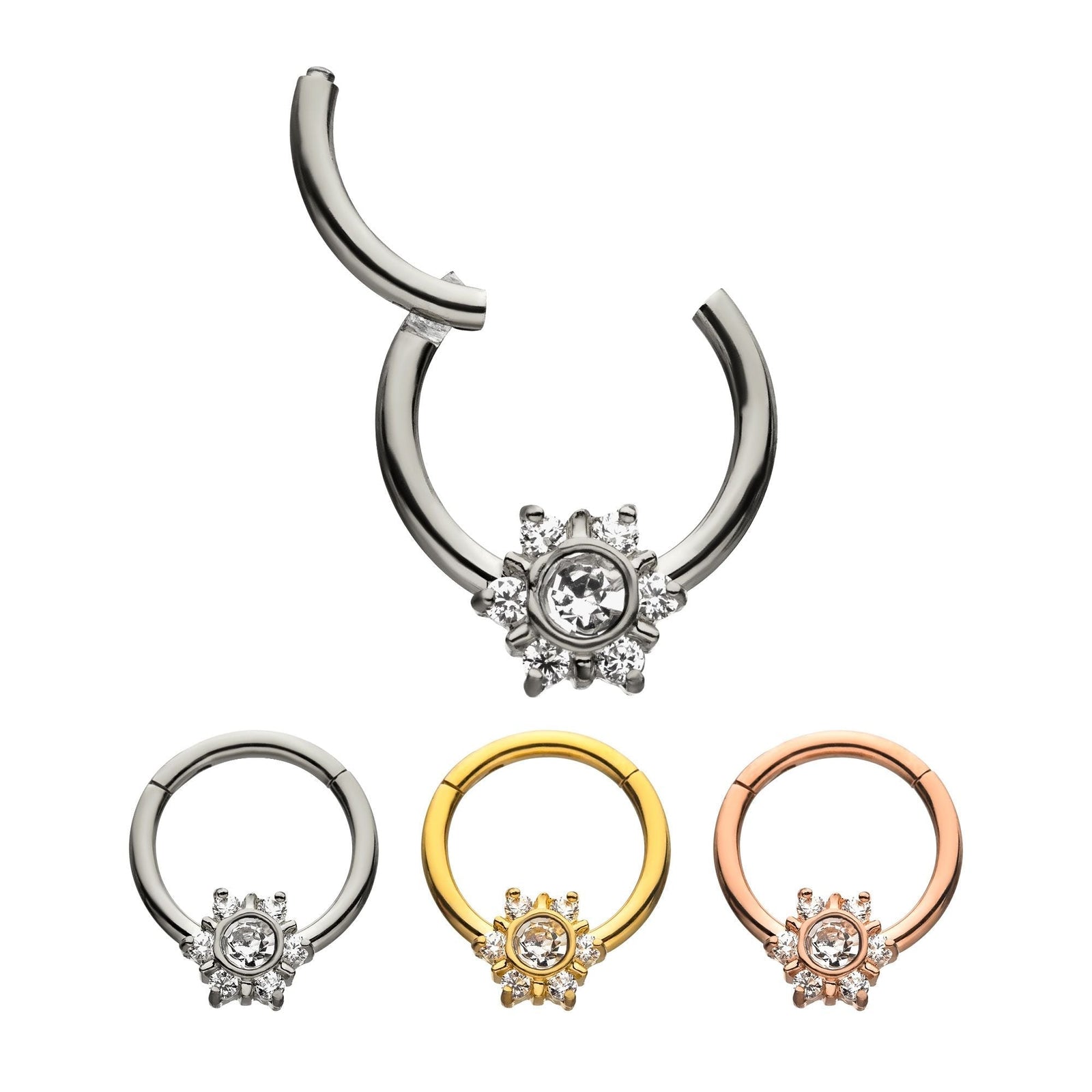 SEAMLESS CLICKER Clear CZ Gem Bead Hinged Segment rings -Rebel Bod-RebelBod