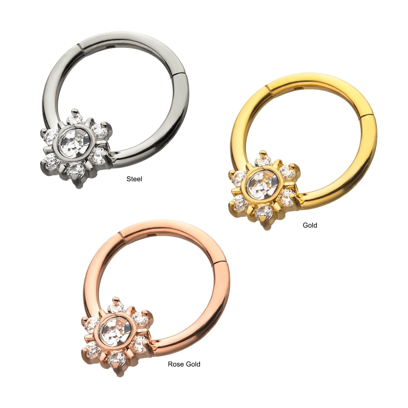 SEAMLESS CLICKER Clear CZ Gem Bead Hinged Segment rings -Rebel Bod-RebelBod