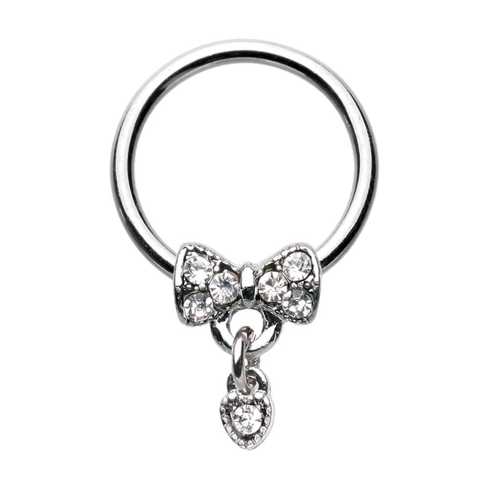 Clear Dainty Bow-Tie Dangle Captive Bead Ring