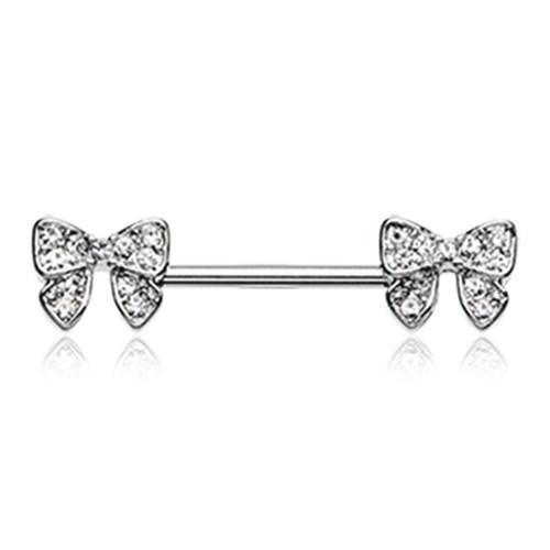Clear Dainty Bow-Tie Sparkle Nipple Barbell Ring - 1 Piece