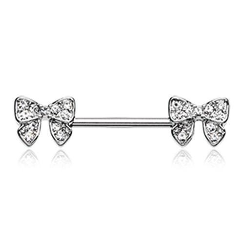 Clear Dainty Bow-Tie Sparkle Nipple Barbell - 1 Piece