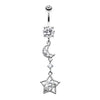 Clear Dainty Crescent Moon and Star Belly Button Ring