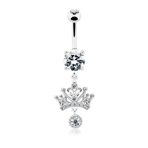 Clear Dainty Crown Dangle Belly Button Ring