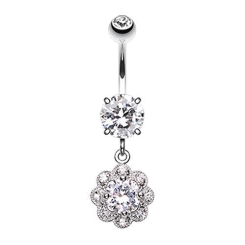 Clear Dazzling Flower Belly Button Ring