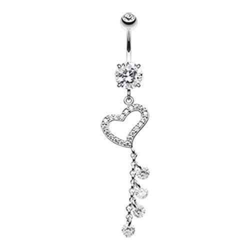 Clear Dazzling Heart Crystalline Belly Button Ring