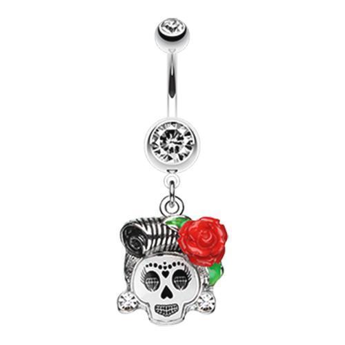 Clear Dolled Up Sugar Skull Belly Button Ring