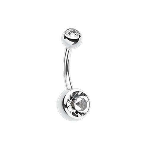 Belly Ring - No Dangle Clear Double Gem Ball Steel Belly Button Ring -Rebel Bod-RebelBod