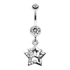 Clear Double Hollow Star Gem Dangle Belly Button Ring