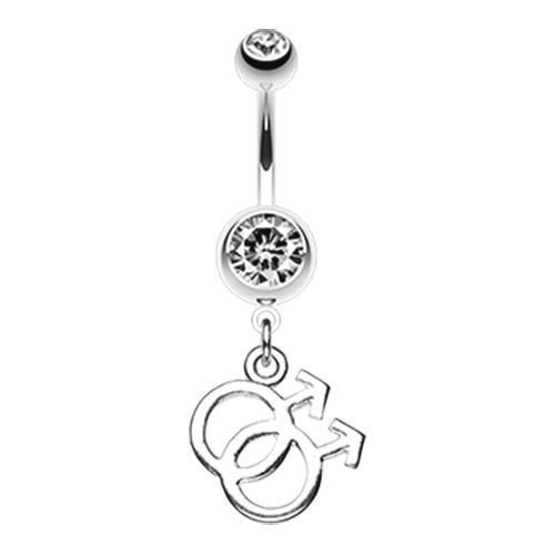 Clear Double Male Symbol Gay Pride Belly Button Ring