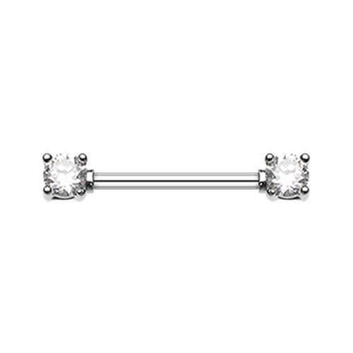 Nipple Barbell Clear Double Prong Gem Nipple Barbell Ring - 1 Piece -Rebel Bod-RebelBod