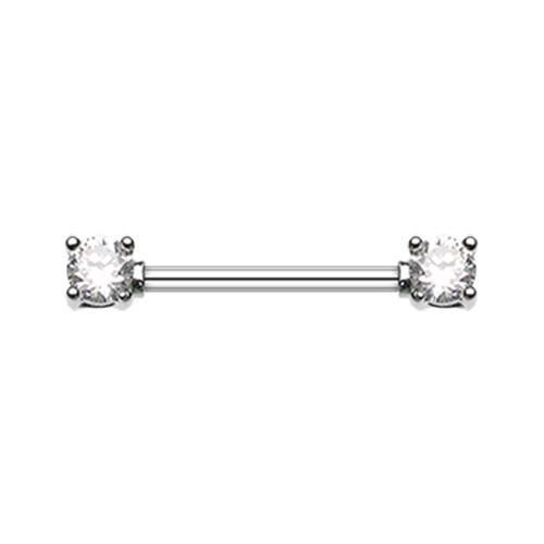 Nipple Barbell Clear Double Prong Gem Nipple Barbell Ring - 1 Piece -Rebel Bod-RebelBod